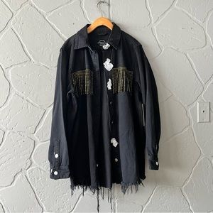 American Bazi Trademark Black Denim Gold Fringe Jacket